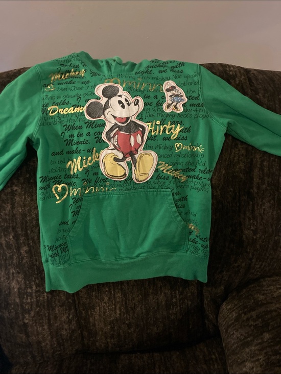 Disney Other - Disney Green Mickey Mouse Pullover Hoodie with Gold Script